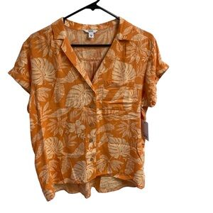Sonoma Orange‎ Leaf Print Button-Down Shirt Medium NWT